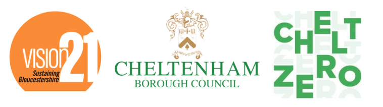 Logos for vision 21, cheltenham borough council and cheltenhamzero