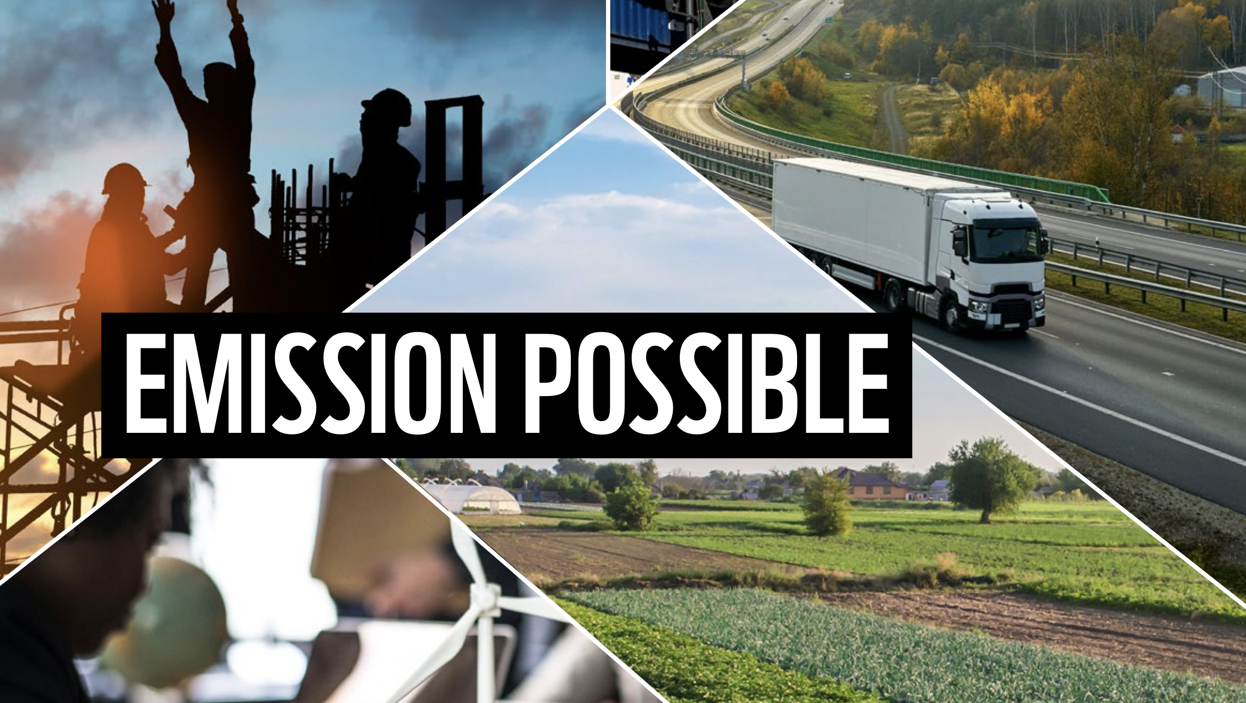 Text emission possible, images of landscape, lorry and person